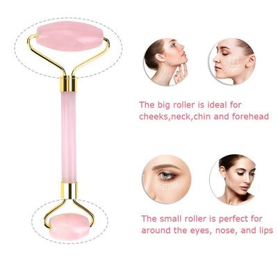 Rose Quartz Facial Roller Set - Gua Sha Scraping Massage Tool