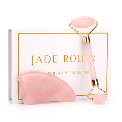 Rose Quartz Facial Roller Set - Gua Sha Scraping Massage Tool