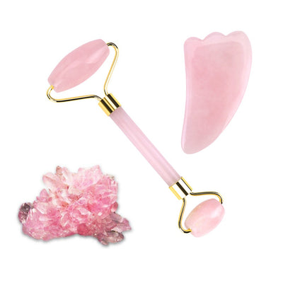 Rose Quartz Facial Roller Set - Gua Sha Scraping Massage Tool